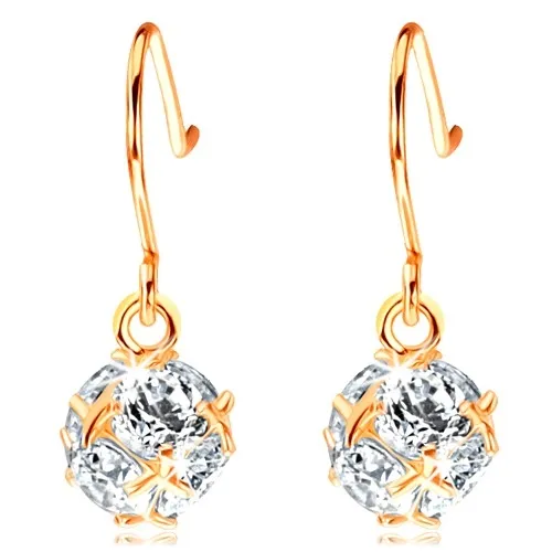 Zlaté náušnice 585 - ligotavá gulička z pospájaných čírych zirkónov