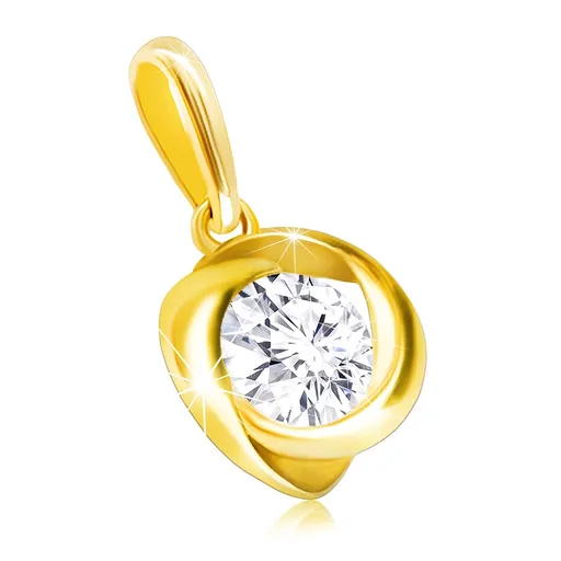 Zlatý prívesok 375 - číry zirkón vo zvlnenej hladkej línii