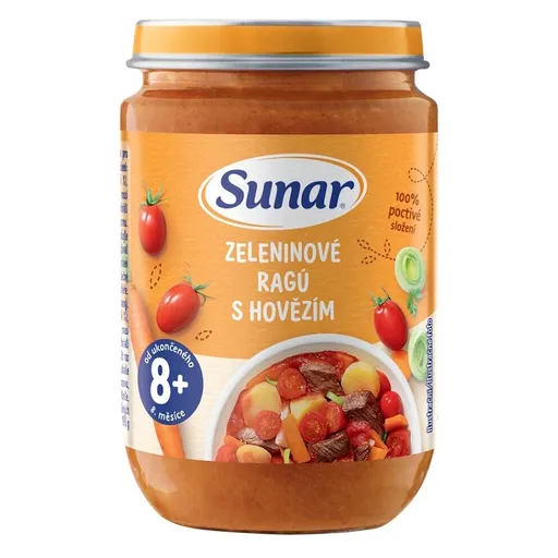 SUNAR Príkrm zeleninové ragú s hovädzím mäsom 8m+ 190 g
