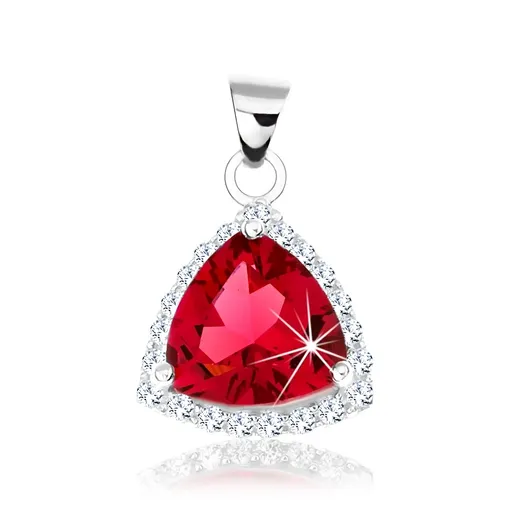 Strieborný prívesok 925, zaoblený trojuholník, červený zirkón, ligotavá obruba
