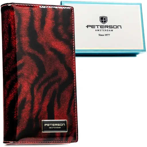 Červená lakovaná dámska peňaženka so zvieracím vzorom z prírodnej a ekologickej kože - Peterson