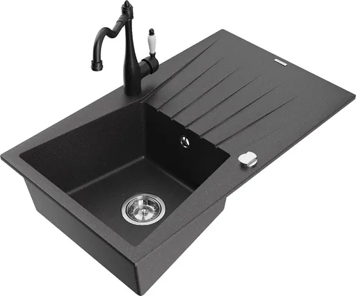 MEXEN/S MEXEN/S - Cesar granitový drez 1-miska s odkvapkávačom vrátane batérie Carla, čierna kropenatá 6514-76-670700-70