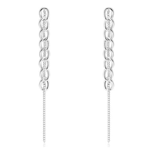 Strieborné 925 náušnice - retiazka prepletená cez zatočené oválne očká