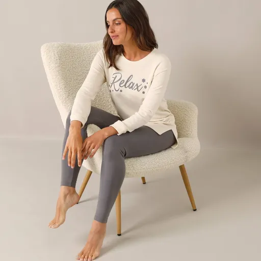 Moltonové pyžamo s legínami a potlačou Relax