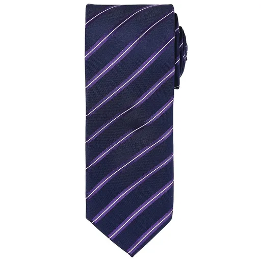 Premier Workwear Pásikavá kravata Sports Stripe - Tmavomodrá / fialová