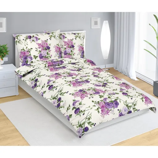 Bellatex Bavlnené obliečky Ruže lila, 140 x 200 cm, 70 x 90 cm