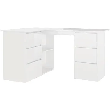 Rohový písací stôl biely vysoký lesk 145 × 100 × 76 cm drevotrieska 801095