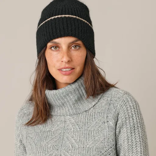 Čiapka s prímesou vlny a trblietavým prúžkom