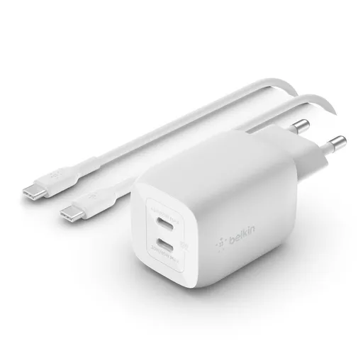 Belkin BOOST CHARGE™ Duálna 65W USB-C Power Delivery GaN PPS nástenná nabíjačka + 2m USB-C na USB-C kábel, biela