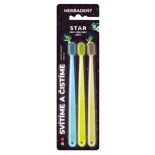 HERBADENT Star Svietiaca zubná kefka pre deti 3 kusy