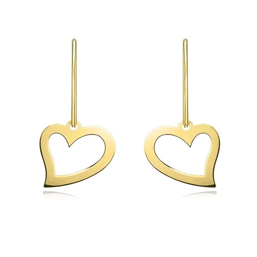 Zlaté 375 náušnice zo žltého zlata - asymetrické srdcia, afroháčik