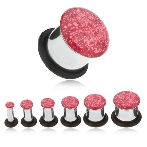 Oceľový tunel plug do ucha, ružové glitre - Hrúbka: 10 mm