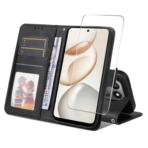 ENKAY PREMIUM SET Peňaženkové puzdro a ochranné sklo Honor 400 Smart 5G / Honor X7d čierne