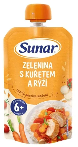 Sunar príkrm ZELENINA S KURACÍM MÄSOM A RYŽOU zeleninovo-mäsový 120g