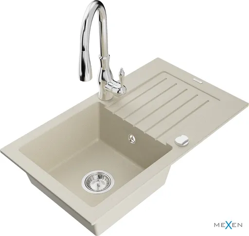 MEXEN/S MEXEN/S - Pablo granitový drez 1 s odkvapkávačom vrátane batérie Savita, béžová 6510-69-672601-00