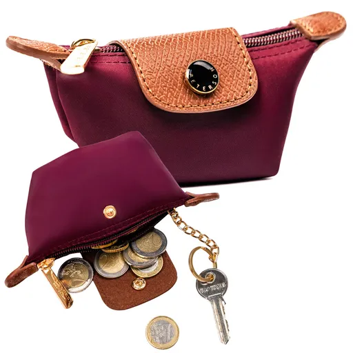 Bordová kľúčenka Peterson z polyesteru a ekokože na zips a patent