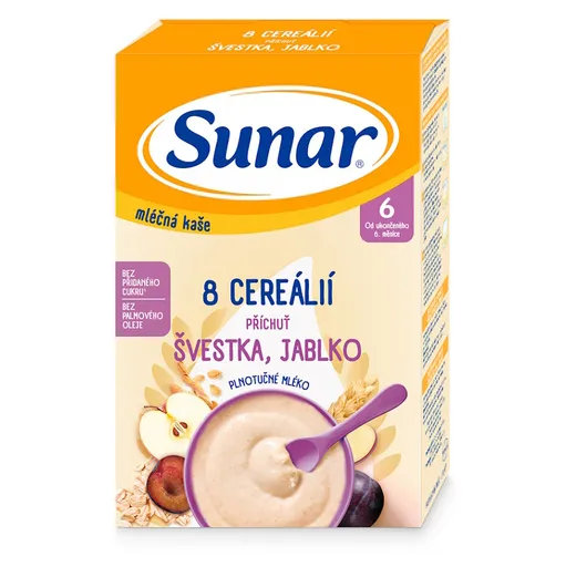 SUNAR Mliečna kaša 8 cereálií slivka jablko 210 g