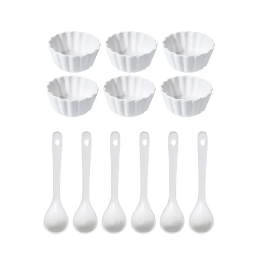 EH Súprava servírovacích misiek s lyžičkami Vlnovka okrúhla, 12 ks
