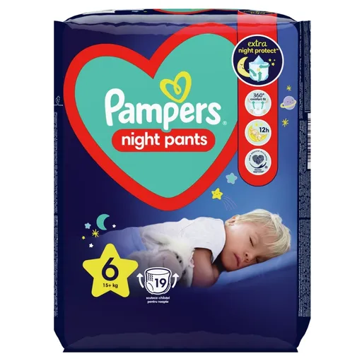 PAMPERS Pants Night 6 Nohavičkové plienky 15+kg 19 ks