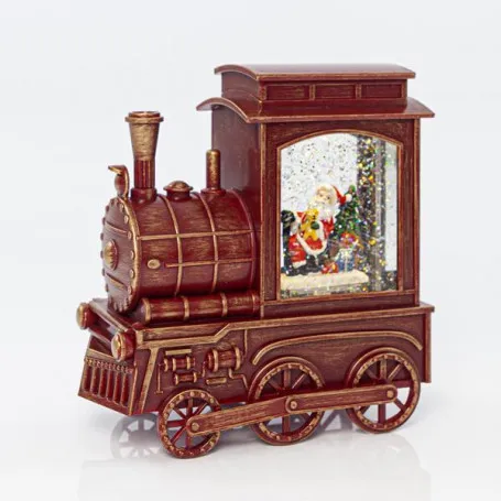 Eurolamp Vianočná dekorácia červená lampáš v tvare lokomotívy so santou vo vnútri, 16,5 x 8,3 x 17