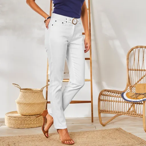 Rovné nohavice s opaskom pre postavu 150 až 155 cm