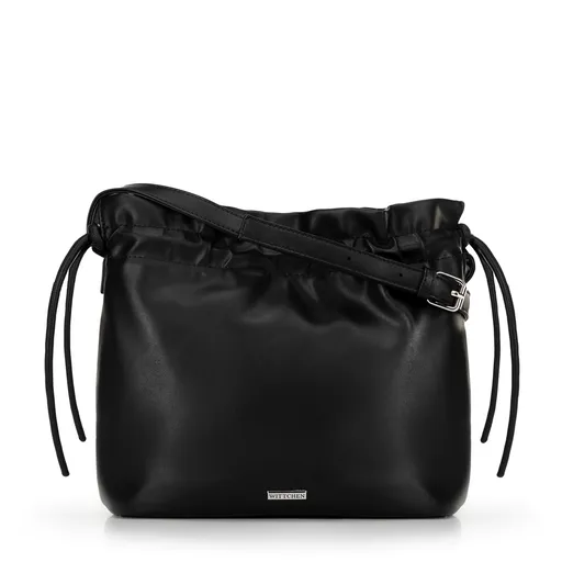 Dámska crossbody kabelka s dekoratívnymi viazaniami čierna 100-4Y-435-1