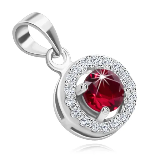 Prívesok, striebro 925, číry obrys kruhu, červený okrúhly zirkón