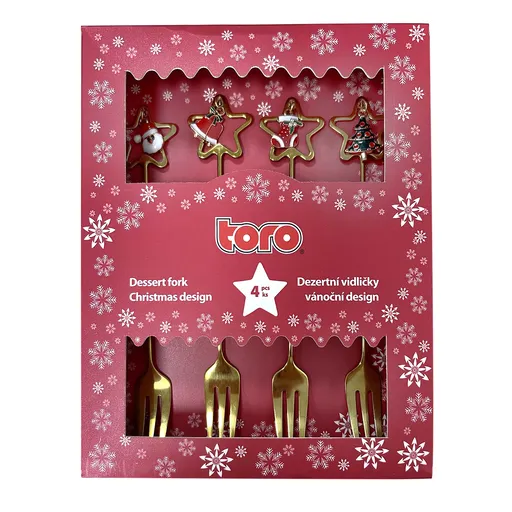 TORO DEZERTNÁ VIDLIČKA VIANOČNÝ DIZAJN 4ASS. ZLATÁ 4KS