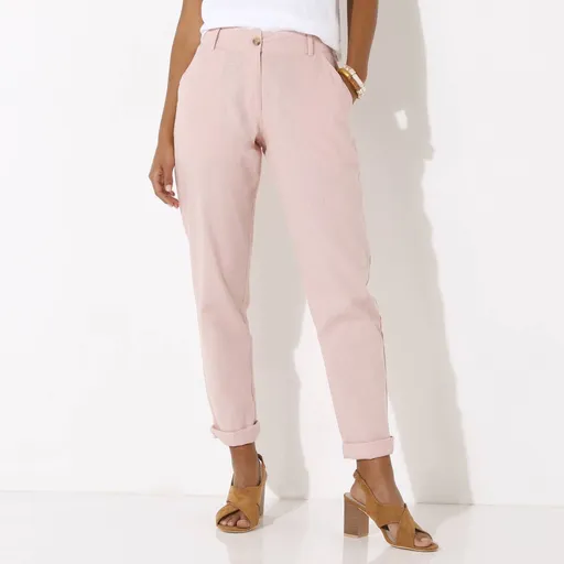 Chino nohavice s pružným pásom zo zmesi bavlny a ľanu