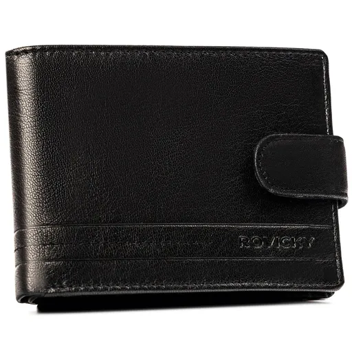 Veľká čierna pánska kožená peňaženka s ochranou RFID a zapínaním na patent