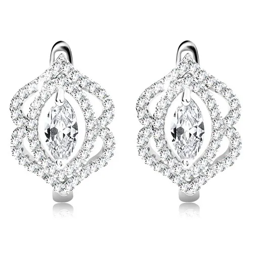 Náušnice zo striebra 925, ligotavý číry zrnkový zirkón, dvojitá obruba