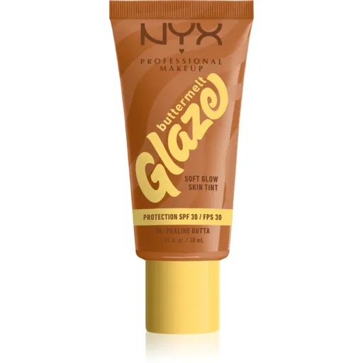 NYX Professional Makeup Buttermelt Glaze rozjasňujúci tónovací fluid SPF 30 odtieň 06 Praline Butta ml
