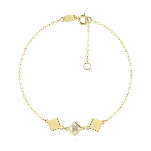 Zlatý náramok 9K s kosoštvorcami a čírymi zirkónmi