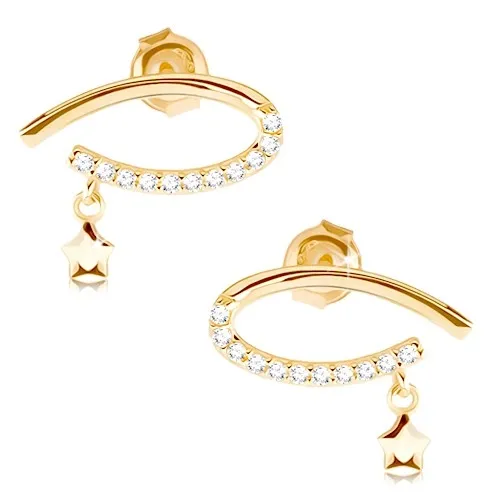 Náušnice zo žltého 9K zlata slza so zirkónmi a hviezda