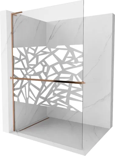 MEXEN/S - Kioto+ L Sprchová zástena WALK-IN s poličkou a držiakom uterákov 80 x 200, biely vzor, ružové zlato 800-080-123-60-85