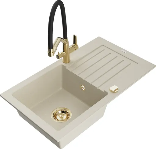 MEXEN/S MEXEN/S - Pablo granitový drez s odkvapkávačom vrátane batérie Duo, béžová 6510-69-671701-57-G