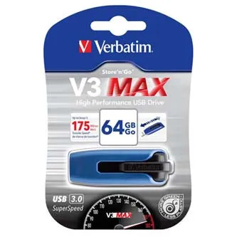 Verbatim USB flash disk, USB 3.0, 64 GB, V3 MAX, Store N Go, modrý, 49807, USB A, s výsuvným konektorom