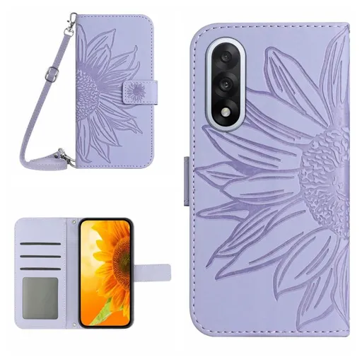 ART SUNFLOWER Peňaženkový kryt so šnúrkou pre OnePlus Nord 5 5G fialový