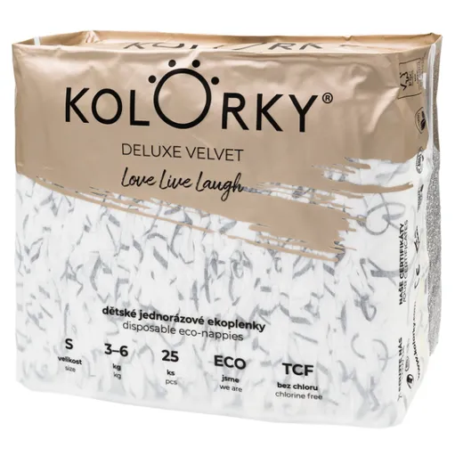 KOLORKY DELUXE VELVET Jednorazové EKO plienky so zamatovým povrchom S (3-6 kg) 25 kusov