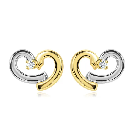 Briliantové náušnice zo zlata 585 - obrys nesúmerného srdca, diamant čírej farby