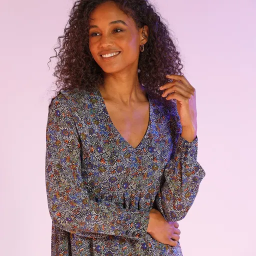 Šaty zo žoržetového voálu, potlač s rastlinným vzorom