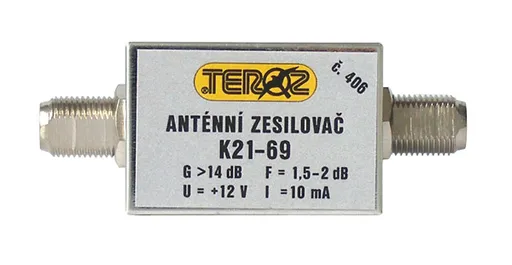 Anténny zosilňovač TEROZ 406X, nízkošumový, UHF, G14dB, F1,5dB, U98dBμV, F-F
