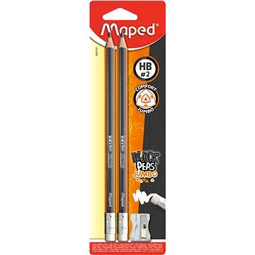 Maped Black´Peps HB trojhranná s gumou a strúhadlom – balenie 2 ks (854741)