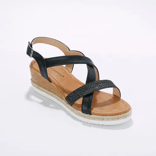 Remienkové sandále na klinovej podrážke v drevenom vzhľade