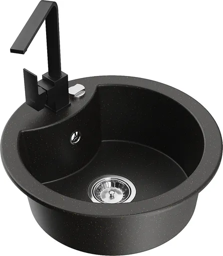 MEXEN/S MEXEN/S - Diego granitový drez 1-miska vrátane batérie Rita, čierny/zlatý metalik 6512-75-670300-70