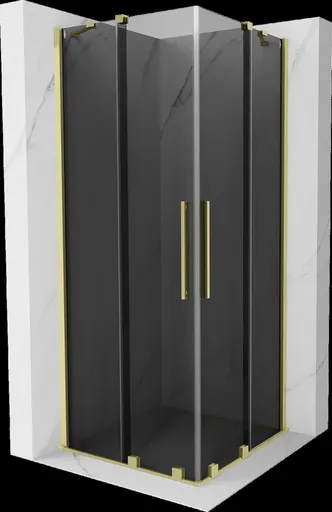 MEXEN/S - Velar Duo sprchovací kút, posuvné dvere 80 x 80, grafit, zlato kartáčovaná 871-080-080-42-55