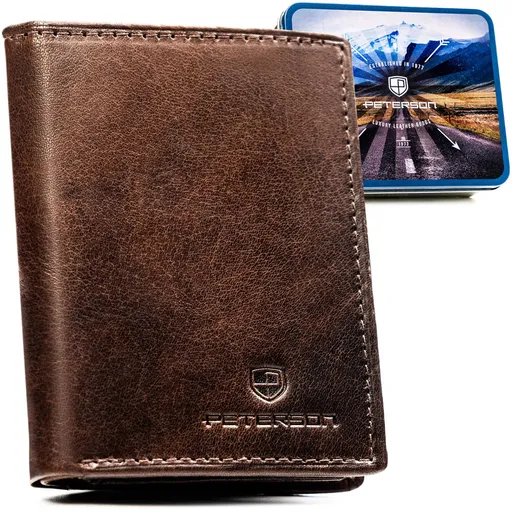 Pánska hnedá kožená peňaženka Peterson – vertikálna bez vonkajšieho zapínania