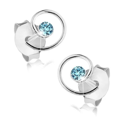 Puzetové náušnice, striebro 925, lesklá špirála, svetlomodrý Swarovski krištáľ