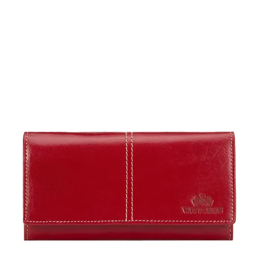 Dámska kožená peňaženka s ozdobným prešívaním červená 14-1-122-LG3
