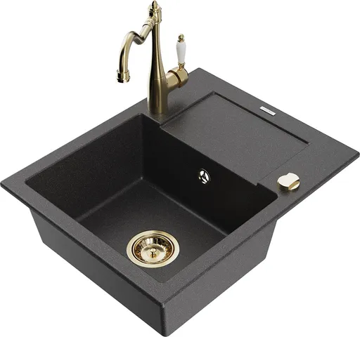 MEXEN/S MEXEN/S - Enzo granitový drez 1-miska s odkvapkávačom vrátane batérie Carla, čierna kropenatá 6506-76-670700-50